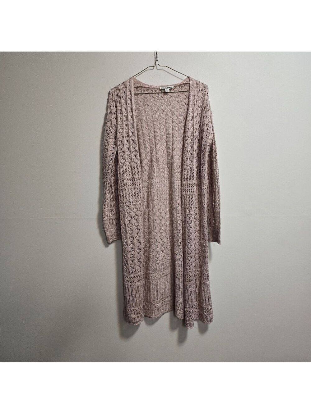 Moral Fiber Open Front Crochet Blush Knit Cardigan